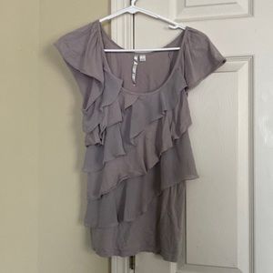 lavender ruffled top size small no rips or flaws